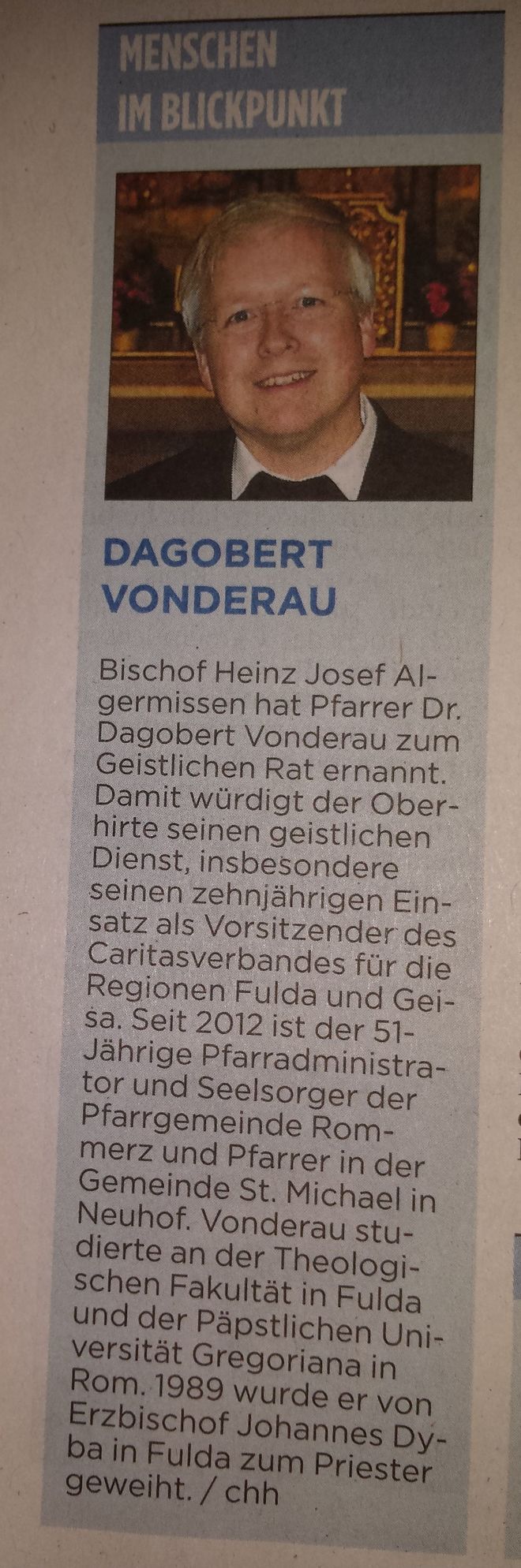 Pfarrer Dr. Dagobert Vonderau Neuhof Rommerz